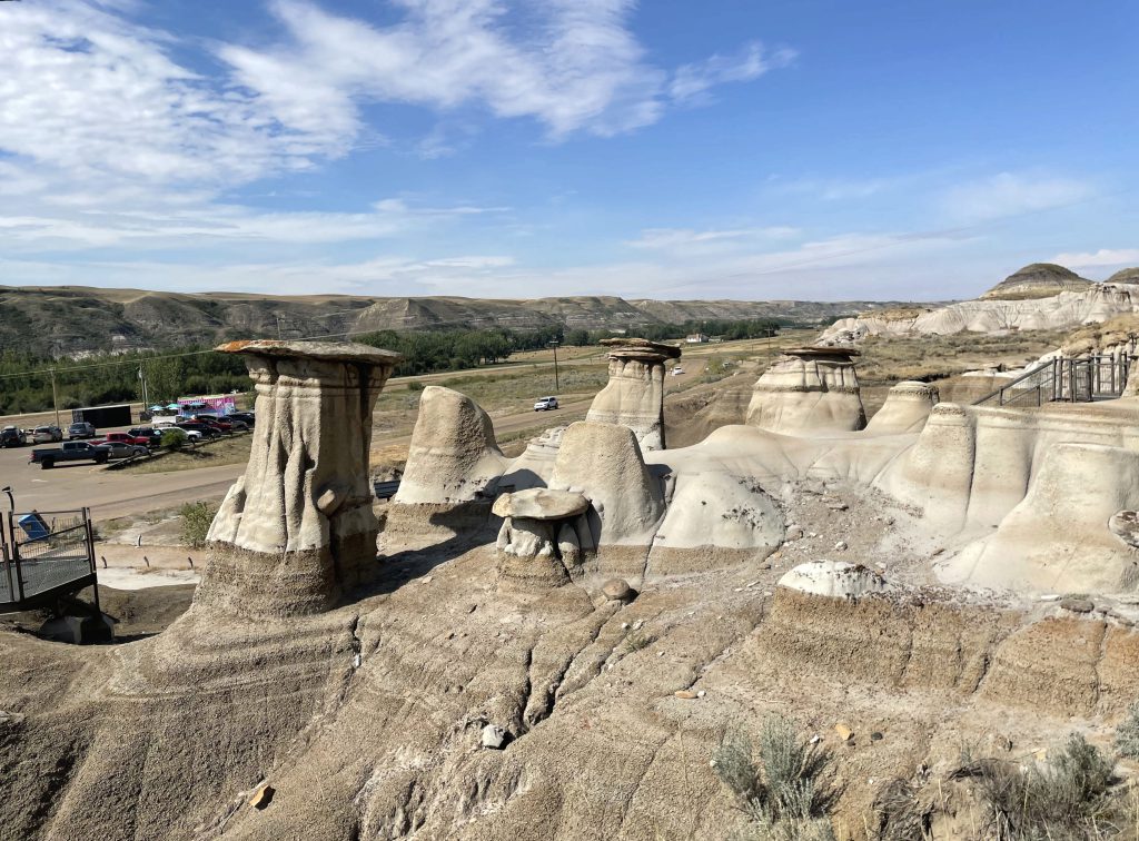 Willow Creek Hoodoos and parking lot near Drumheller