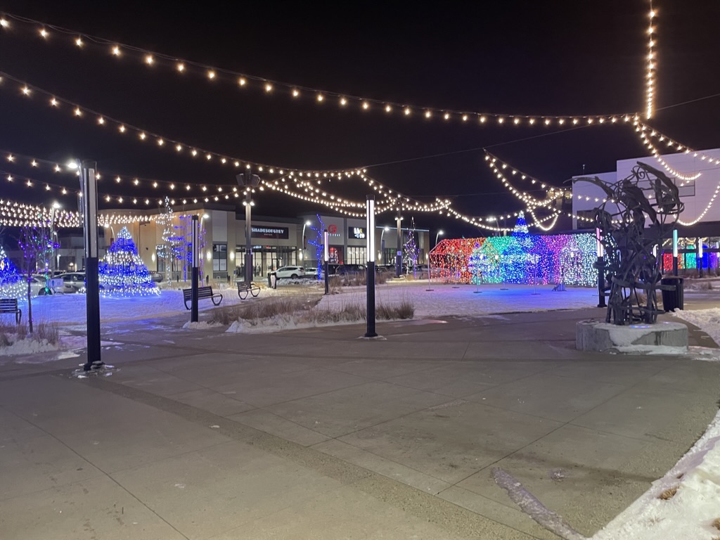 Festively lit main square in the Currents at Windermere.