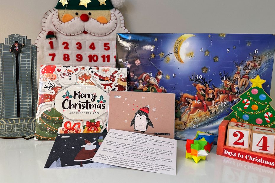 Unique Advent Calendars including a bracelet calendar, 3D puzzles, mindfulness, and three "just count down" re-useable calendars.